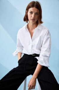H&M Baumwoll Shirt Bluse Damen Weiß | SKV-246175