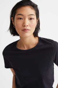 H&M Baumwoll T-shirt Oberteile Damen Dunkelblau | OYU-540826