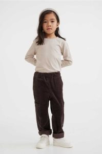 H&M Baumwoll corduroy cargo trousers Hose Kinder Dunkelkhaki Grün | YWZ-345982