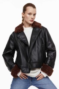 H&M Biker Jacke Damen Schwarz Braun | RGP-309514