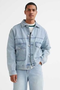 H&M Boxy Denim Jacke Herren Schwarz | ASE-376180