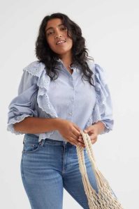 H&M Broderie-detail flounced Bluse Damen Hellblau | HZJ-265478