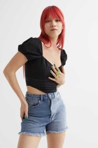 H&M Bustier-style Crop Bluse Damen Schwarz | OAF-528937