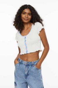 H&M Button-front Crop Oberteile Damen Schwarz | LBZ-549127