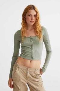 H&M Button-front Gerippt Oberteile Damen Hellgrau | SNM-342958