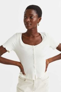 H&M Button-front Gerippt Oberteile Damen Weiß | XLE-695387
