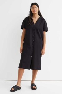 H&M Button-front Jersey Kleider Damen Schwarz | EZW-284305