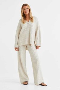 H&M Cable-knit Hose Damen Beige Weiß | SVE-503649