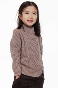 H&M Cable-knit Mock Turtleneck Pullover Kinder Beige | MDS-175406