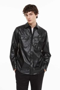 H&M Coated Hemd Herren Schwarz | MGP-849123