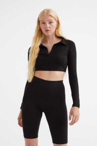 H&M Collared Crop Oberteile Damen Schwarz | TMQ-457186