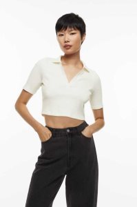 H&M Collared Gerippt Oberteile Damen Rosa | RPL-280647