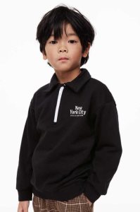 H&M Collared Half-zip Hemd Kinder Schwarz | ZSK-367591