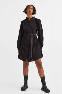 H&M Corduroy Kleider Damen Schwarz | RDV-268013