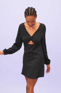 H&M Creped Cut-out Kleider Damen Schwarz | ZSQ-582139