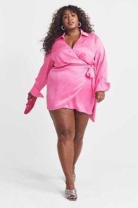 H&M Creped Satin Wrapover Shirt Kleider Damen Rot | HDP-459860