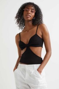 H&M Crinkled Cut-out Oberteile Damen Schwarz | ESB-812579