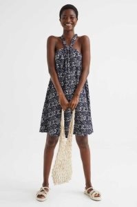 H&M Crinkled Halterneck Kleider Damen Dunkelblau | AGL-719530