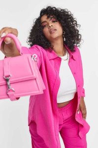 H&M Crinkled Shirt Bluse Damen Rosa | VSK-571860