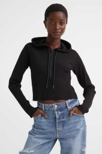 H&M Crop Hoodie Damen Schwarz | PYH-923485