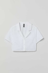 H&M Crop Shirt Bluse Damen Hellbeige Weiß | JGE-216084