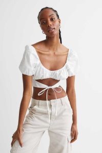 H&M Cut-out Crop Bluse Damen Weiß | ZFQ-937416