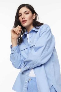 H&M Denim Shirt Bluse Damen Hellblau | HBL-859736