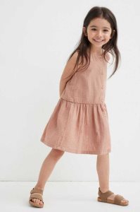 H&M Double-weave Baumwoll Kurzes Kleid Kinder Hellbeige Rosa | TRS-860127