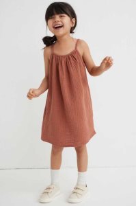 H&M Double-weave Baumwoll Kurzes Kleid Kinder Dunkelgrau | ZDR-749056