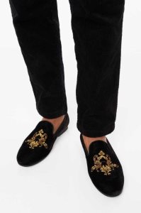 H&M Embroidered Velour Loafers Herren Schwarz | RZJ-148025