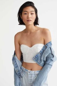 H&M Eyelet Embroidery Corset-style Oberteile Damen Weiß | MIV-085619