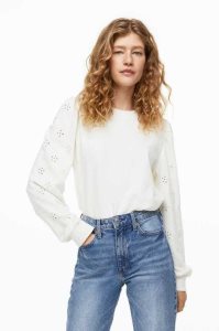 H&M Eyelet Embroidery Sweatshirt Damen Weiß | RUW-062458