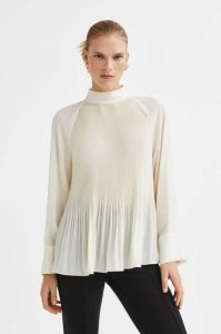 H&M Falten Bluse Damen Weiß | SMJ-960753