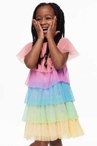 H&M Falten Tulle Kurzes Kleid Kinder Hellrosa Türkis | HXN-503691