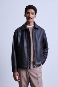 H&M Faux Leder Jacke Herren Schwarz | JVS-802463