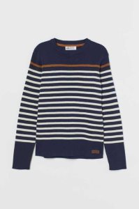 H&M Fine-knit Baumwoll Pullover Kinder Dunkelblau Weiß | JIS-254976