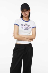 H&M Fitted Baumwoll Oberteile Damen Weiß | GIX-602731