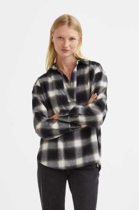 H&M Flannel Anorak Bluse Damen Schwarz | YJQ-937508