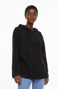 H&M Fleece Hoodie Damen Schwarz | OPE-712854
