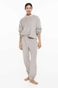 H&M Fleece Pajamas Nachtwäsche Damen Hellgrau Braun | UOL-102853