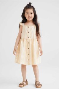 H&M Flounce-trimmed Baumwoll Kurzes Kleid Kinder Hellgelb | DWH-547136