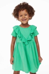 H&M Flounce-trimmed Baumwoll Kurzes Kleid Kinder Grün | WEY-156437