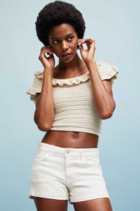 H&M Flounce-trimmed Crop Oberteile Damen Rosa | UPF-956740