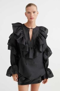 H&M Flounced Bluse Damen Schwarz | EJZ-397501