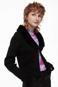 H&M Fluffy-collared Strickjacke Kinder Schwarz | OIX-614290