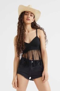 H&M Fringe-trimmed Oberteile Damen Schwarz | LUW-706295