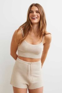 H&M Garter-stitched Shorts Loungewear Damen Hellbeige | STX-705629