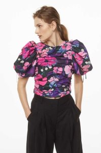 H&M Gathered Puff-sleeved Bluse Damen Schwarz | DWM-198047