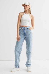 H&M Gerade Baggy Jeans Damen Hellblau | IGE-365804