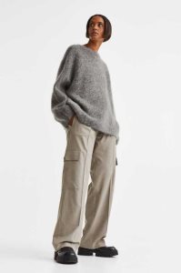 H&M Gerade Cargo Hose Damen Schwarz | ALO-078921